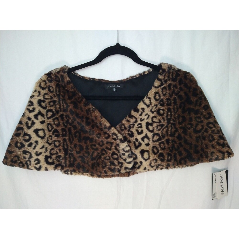 VTG Marina USA Lepord Faux Fur Shrug Shawl Wrap Sz M mob wife old money lux NWT